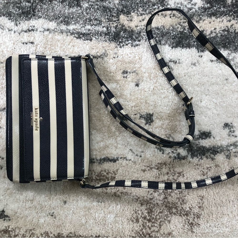 Kate Spade crossbody bag. Navy blue and cream stripe.